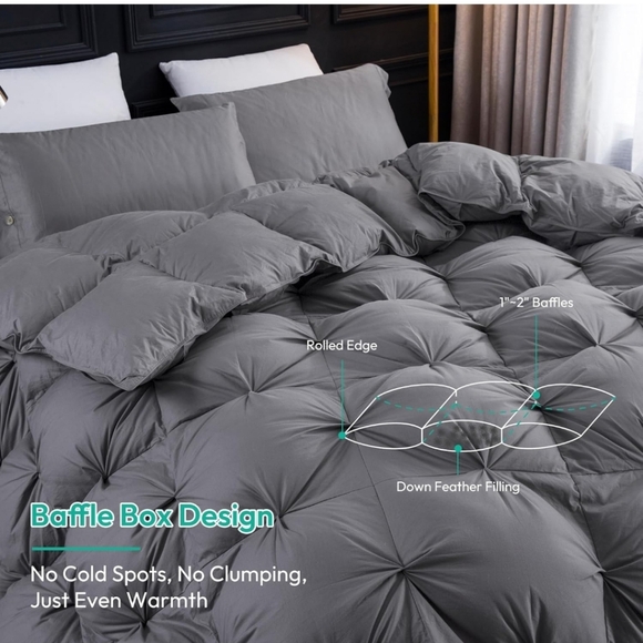 Three Geese Pinch Pleat Waterfowl Feathers & Down Comforter Duvet Insert- King - Picture 4 of 9